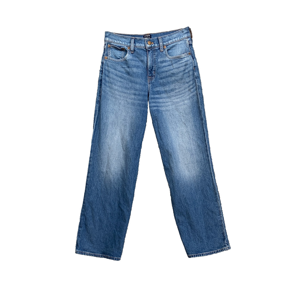 J Crew Jeans Womens 26 Blue Wide Leg Cropped High Rise Stretch Denim Medium Wash